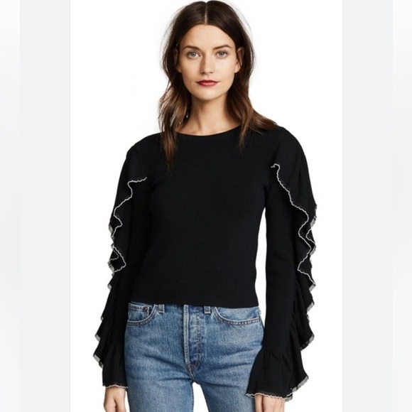 Club Monaco Sweaters - Club Monaco Womens Black Sancerie Ruffle Sleeve Viscose Sweater Top M